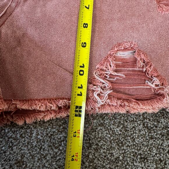 POL NWOT Women's Size Medium Thrashed Raw Hem Deep Rose High Waist Shorts Anthro - Picture 6 of 10